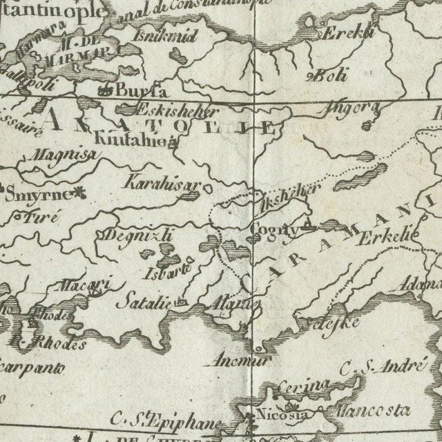 Antique Map of the Ottoman Empire in Europe and Asia attributed to Bonne, 1780 For Sale - Image 6 of 12