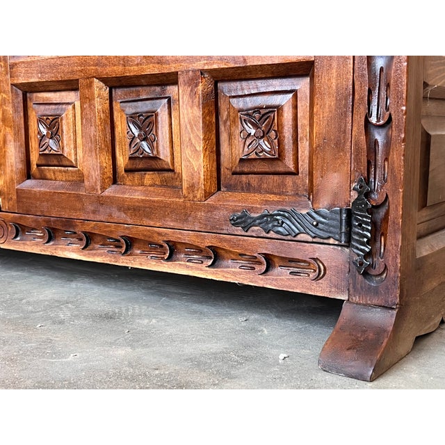 19th Spanish Baroque Carved Walnut Tuscan Two Drawer Credenza or Buffet For Sale - Image 9 of 9