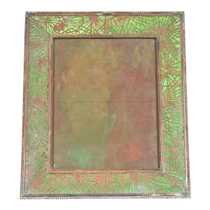Tiffany Studios New York Pine Needle Bronze and Green Slag Glass Large Picture Frame, Circa 1910