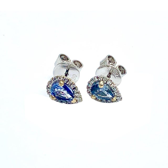 Diamond Sapphire Earrings 18k White Gold Stud 0.60 TCW Certified For Sale - Image 4 of 8