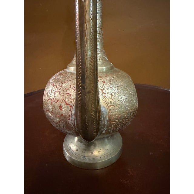 Vintage 23" Ornate Etched Solid Brass Aftabeh Ewer For Sale - Image 10 of 18