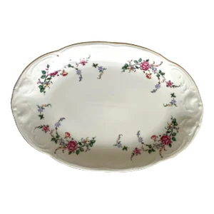 Vintage Wawel Royal Vienna Collection Pink & Blue Floral, Gold Trim Oval Serving Platter
