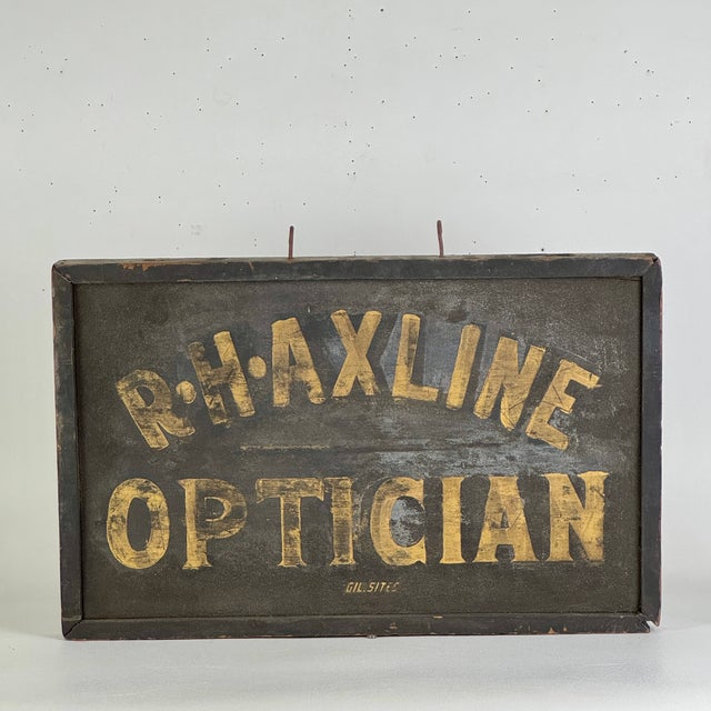 Wood Optician Large Antique Double Sided Gilt on Black Wood Trade Sign For Sale - Image 7 of 11