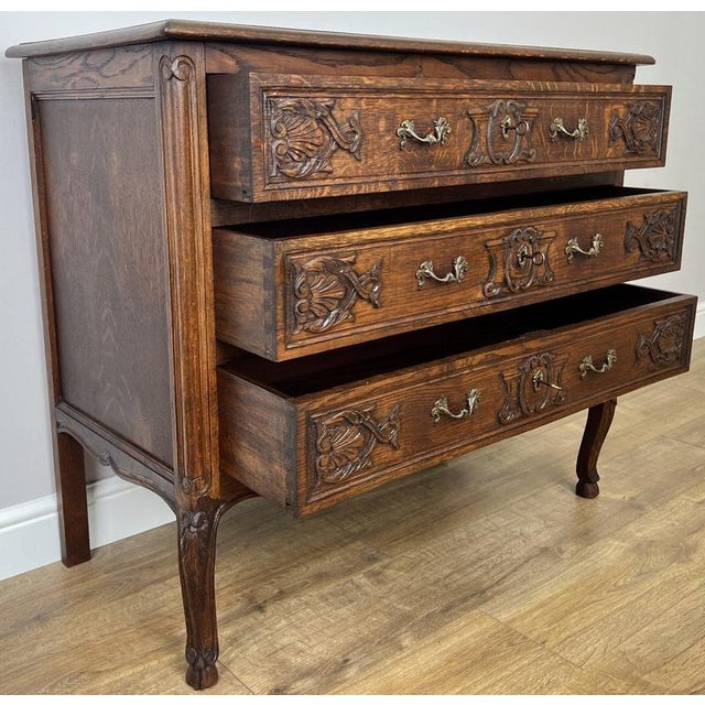 Vintage French Louis Style Oak Chest of 3 Drawers For Sale - Image 15 of 16