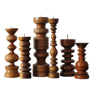 Scandinavian Wooden Candleholders, Set of 6 For Sale