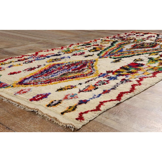 Textile Colorful Vintage Moroccan Azilal Rug - 04'09 X 10'00 For Sale - Image 7 of 9
