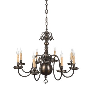 Antique Bronze 8-Arm Chandelier For Sale