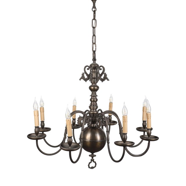 Antique Bronze 8-Arm Chandelier For Sale