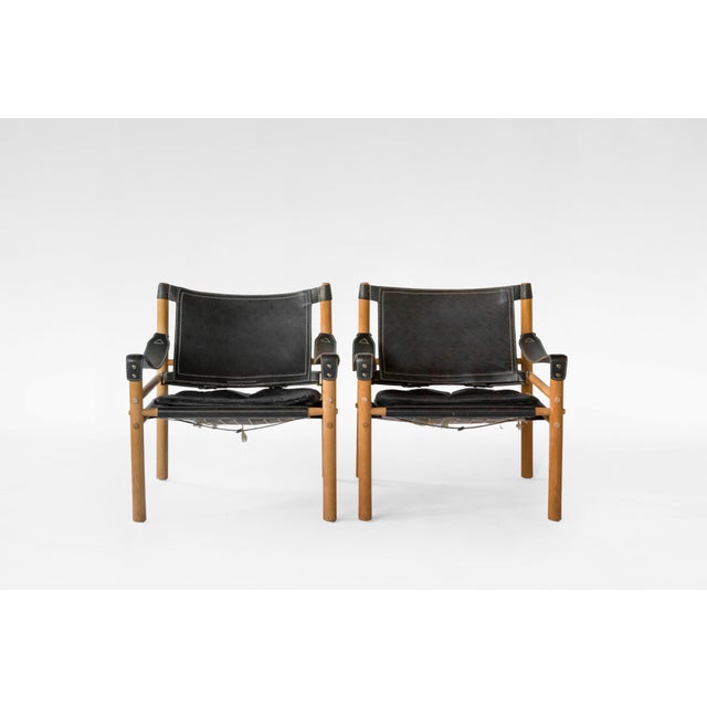 Vintage Scirocco Safari Lounge Chairs in Black Leather and Wood by Arne Norell for Arne Norell AB, 1960s, Set of 2 For Sale - Image 9 of 9