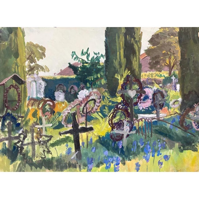 Paper Isaac Charles Goetz, Graveyard, Gouache on Paper, 1950s For Sale - Image 7 of 7