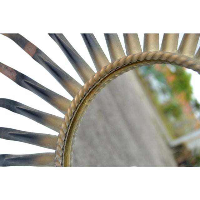 Brass Chaty Sunburst Brass & Gun Metal Wall Mirror French Mid-Century Modern, 1960s For Sale - Image 8 of 13