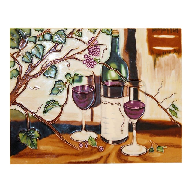 Pretty 13x11" Majolica Style Tile "Ripe From the Vine" by Theresa Kasun, Velvet Backing For Sale