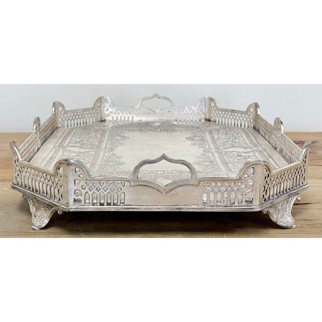 Metal Grand 19th C English Style Silverplate Serving Tray For Sale - Image 7 of 11