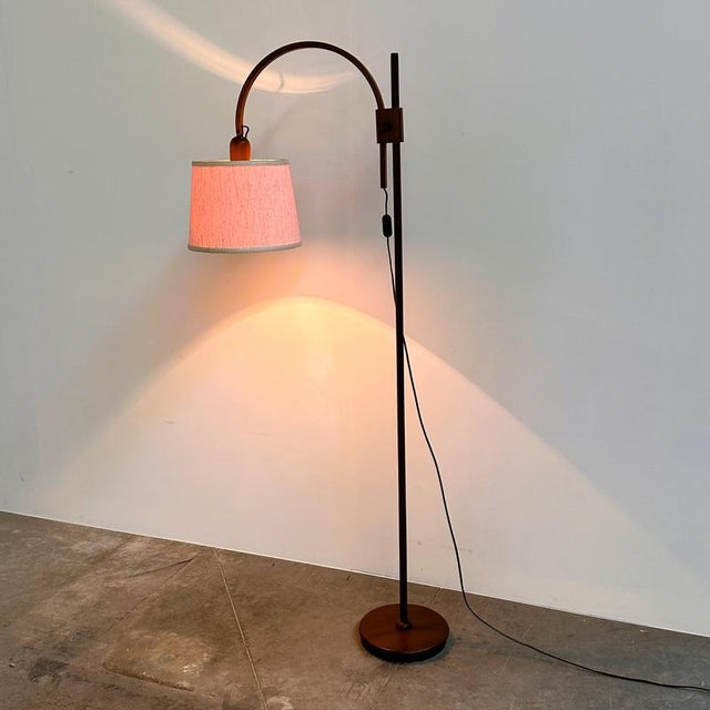 Mid-Century Modern Adjustable Teak Arc Floor Lamp with Fabric Shade, 1960s For Sale - Image 12 of 12