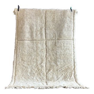 Moroccan Beni Mrirt Rug Ivory Wool Rug, 2010s For Sale