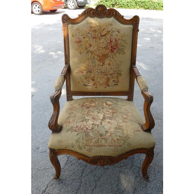 20th Century French Petit Point Needlepoint Seat Bergere Chairs a