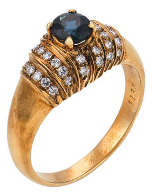 Vintage Sapphire Diamond 18k Yellow Gold Ring, Size 7