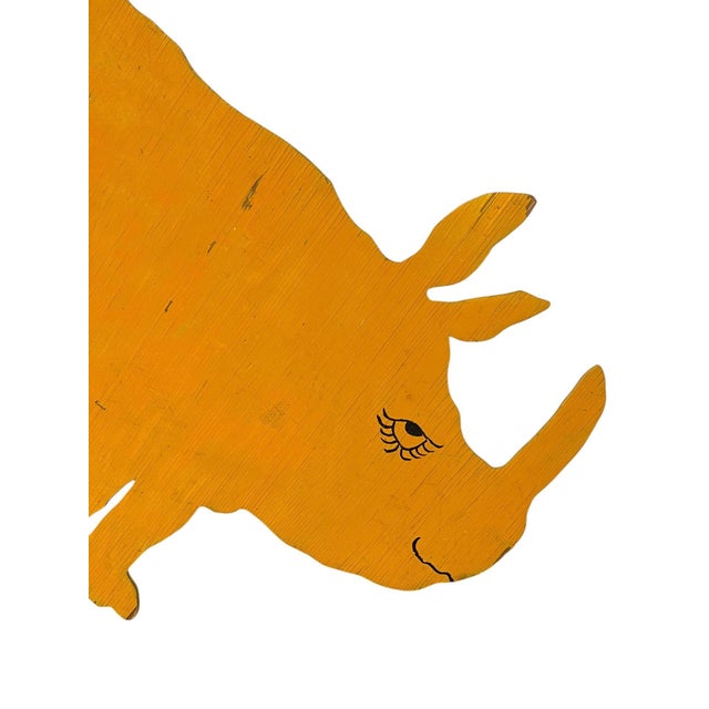 Wood Vintage Hand-Painted Wooden Rhinoceros Lawn Sign / Folk Art Yard Stake For Sale - Image 7 of 10