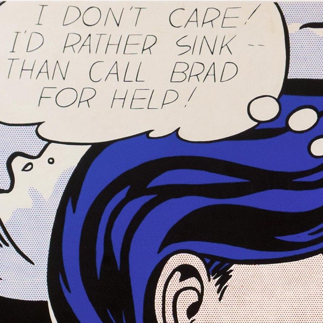 Blue 'Drowning Girl', Signed by Roy Lichtenstein, Very Large New York Museum of Modern Art Pop Art Exhibition Poster For Sale - Image 8 of 10