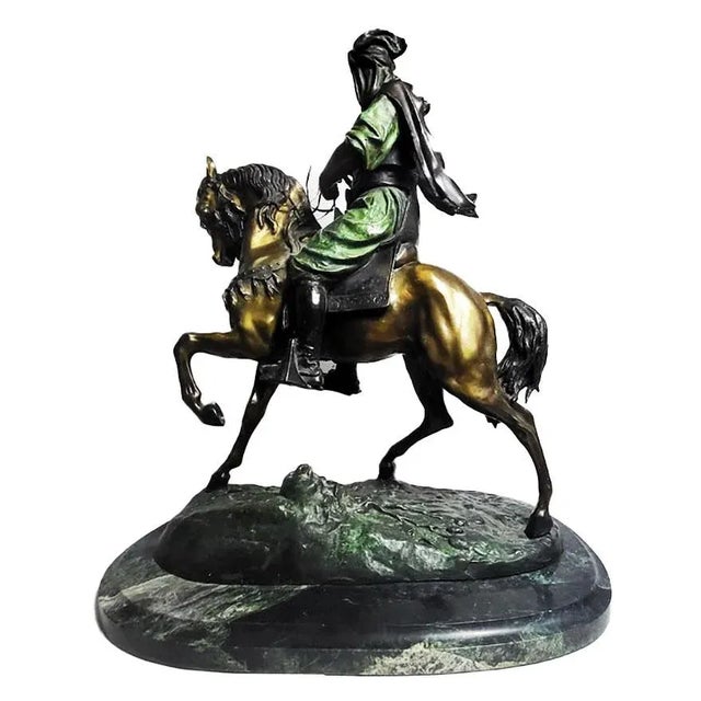 Antoine-Louis Barye bronze Arab Hunter on Horseback This stunning Orientalist bronze sculpture depicts a magnificent...
