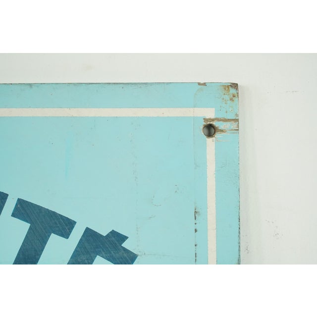French Wooden Double Sided Blue Electricite Sign For Sale - Image 4 of 8