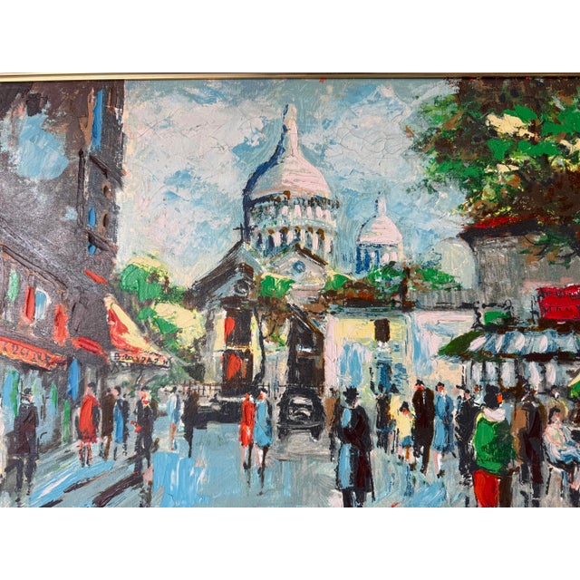 1960’s Vintage Parisian Street Scene Oil on Canvas Painting, Signed For Sale - Image 10 of 12