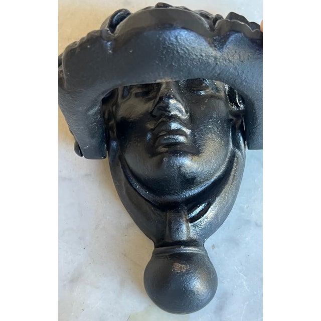Mediterranean Grecian Face Cast Iron Door Knocker For Sale - Image 3 of 9