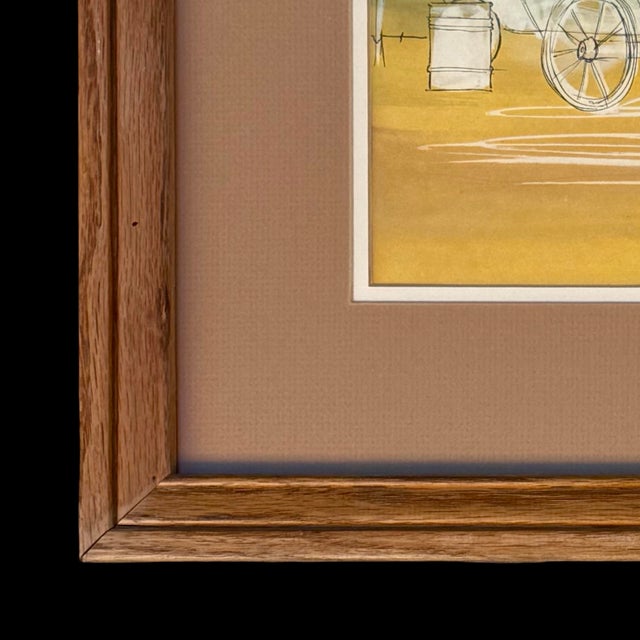 Orange Vintage Leo Thompson Watercolor Painting of Rural Landscape, Signed & Framed Americana Art For Sale - Image 8 of 9