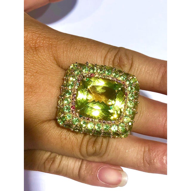 Yellow Bochic "Orient" Lemon Quartz, Topaz & Peridot Cocktail Ring Set 18K Gold&Silver For Sale - Image 8 of 18