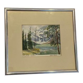 Eileen Stuart Covell Lake & Mt. Edith Acrylic Painting Framed and Matted Artist Signed For Sale