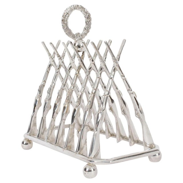 20th Century Vintage Large Silver Plated Crossed Rifles Toast Rack, 1980s For Sale - Image 13 of 13