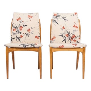 Vintage Mid Century Swedish Wood & Floral Fabric Side Chairs, 1950s For Sale