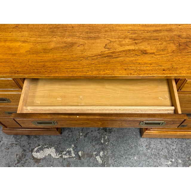 National Mt. Airy Campaign Oak Desk, Vintage For Sale - Image 10 of 12