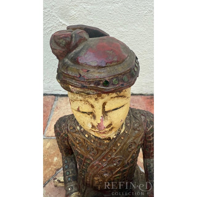Hand-Carved Chinese Wooden Figural Sculpture of Seated Musician With String Instrument For Sale - Image 12 of 12