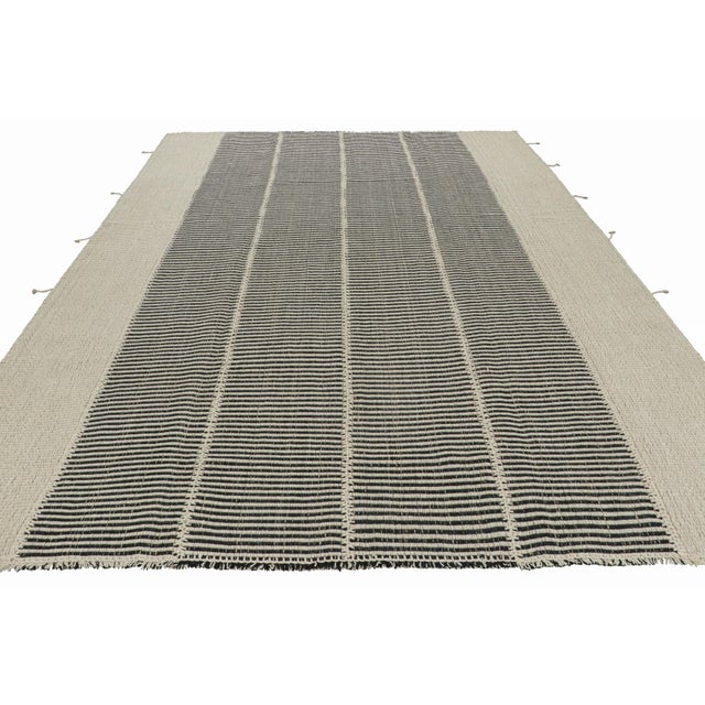 2010s Rug & Kilim’s Contemporary Kilim, Textural White and Black Stripes, Beige Accent For Sale - Image 5 of 7