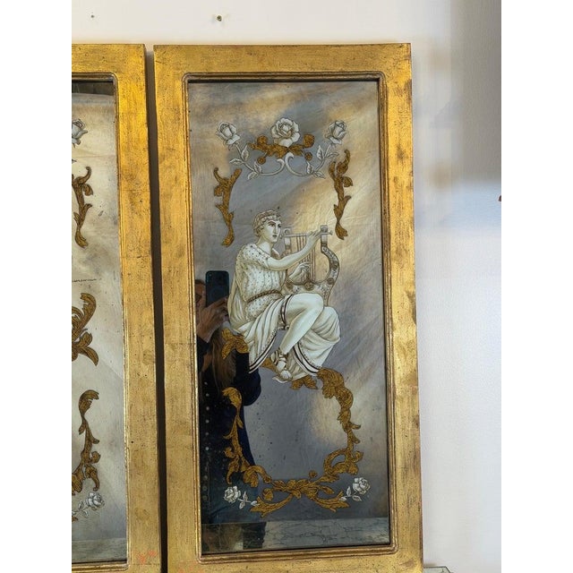 Neoclassical Neoclassical Reverse Painted Mirror Panels, Early 20th Century For Sale - Image 3 of 10