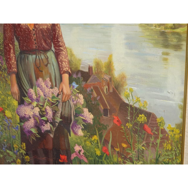 Gold Antique French Gold Oil Painting Picture Women in Field of Flowers Ridgeway Knight For Sale - Image 8 of 12