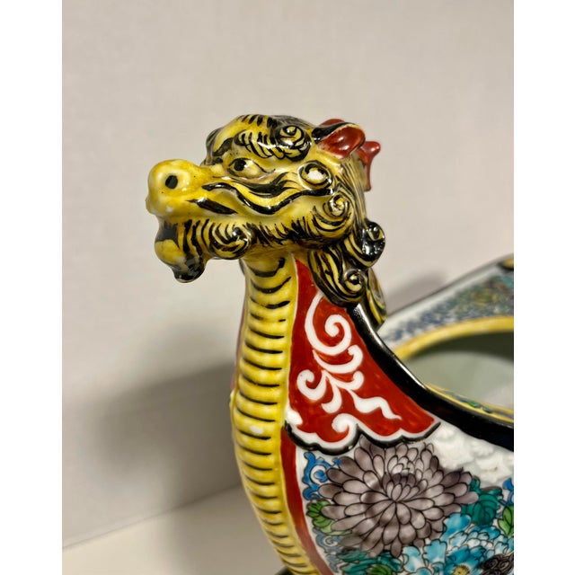 Chinoiserie Vintage Hand Painted Porcelain Dragon Cache Pot Jardinière Hanging Planter For Sale - Image 3 of 17