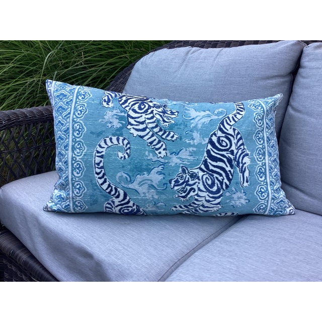 Chinoiserie Lee Jofa Blue Bengal Tiger Pillow Covers For Sale - Image 3 of 5