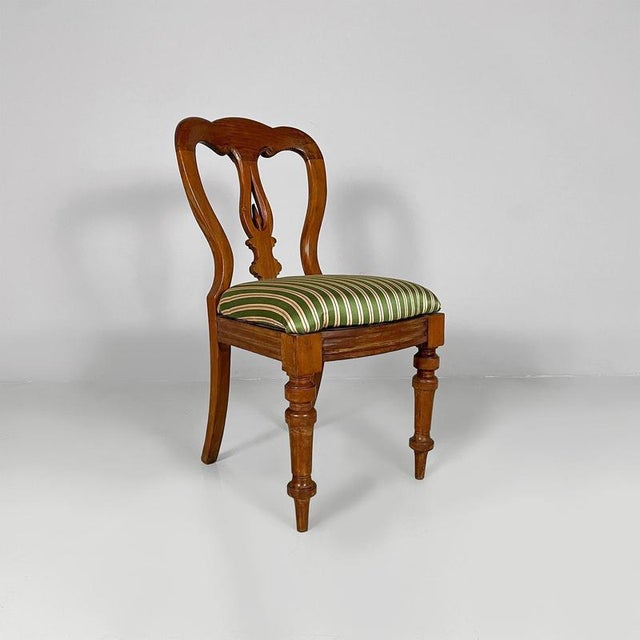 Antique Italian Wood and Colored Striped Silk Chairs, 1850s, Set of 4 For Sale - Image 15 of 18