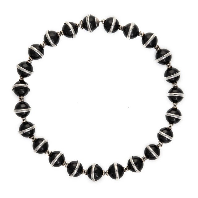 Tiffany and Co. Late 20th Century Tiffany & Co. Onyx Necklace Paloma Picasso Sterling Silver Orb For Sale - Image 4 of 4