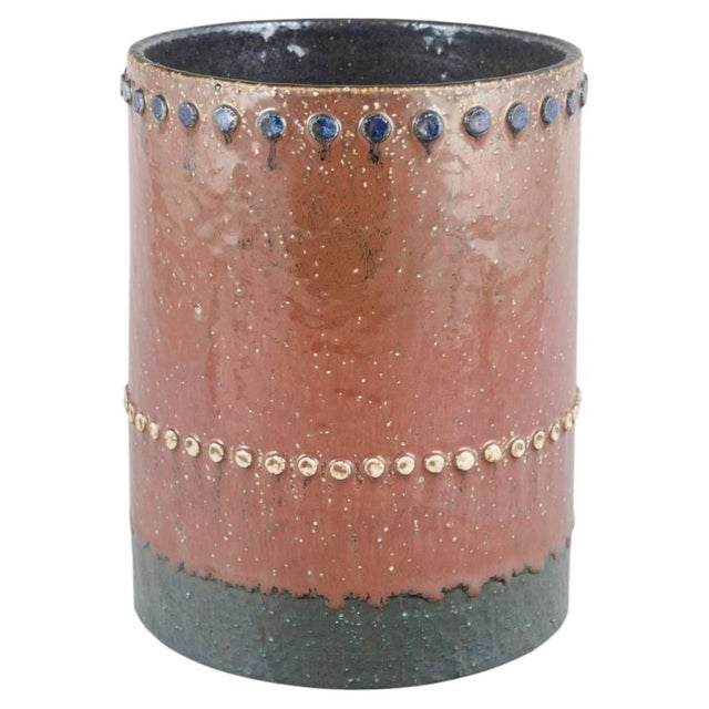 Cylindrical Stoneware Vase with Studs by Sylvia Leuchovius for Rörstrand For Sale - Image 5 of 5