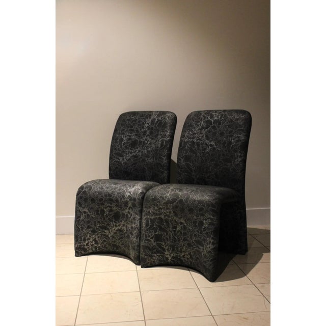 Postmodern Pair of Postmodern Waterfall Dining Chairs in Marbleized Upholstery For Sale - Image 3 of 7