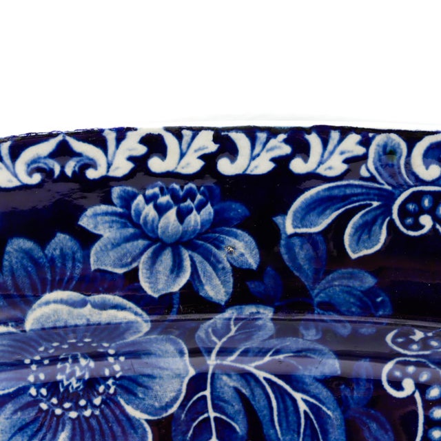 Large Antique Stubbs 'Fruit & Flowers' Blue Transferware Platter or Serving Tray For Sale - Image 16 of 18