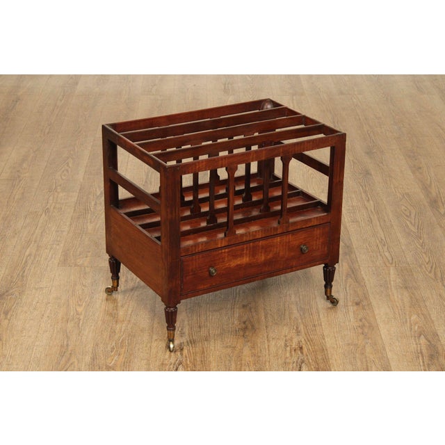 High Quality American Made English Regency Magazine Rack With Single Dovetailed Drawer On Rolling Brass Casters