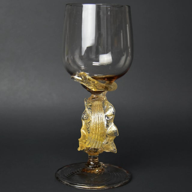 Vintage Mid-Century Hand Blown Venetian Dolphin Goblets- Set of 7 For Sale - Image 10 of 12