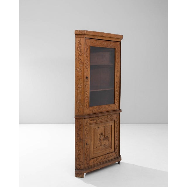 1920s 1920-1929 France Warm Honey Oak Carved Oak Vitrine Cabinet For Sale - Image 5 of 11