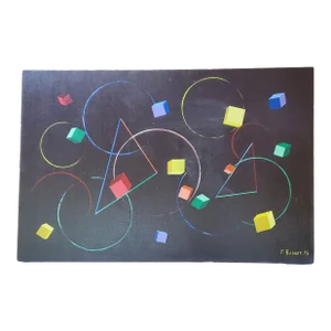 Vintage 1970's Abstract Cubist Painting Signed & Dated