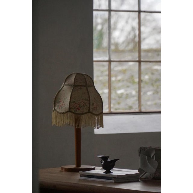 1920s Early 20th Century Art Deco Danish Wooden Table Lamp with Floral Shade, 1920s For Sale - Image 5 of 18