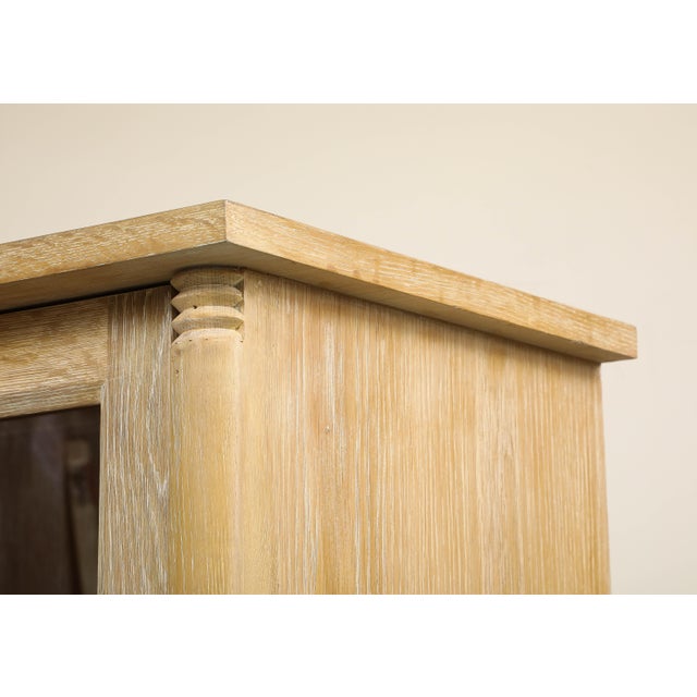 Contemporary Art Deco Style Natural Oak Cabinet With Coffered Panels and Glass Doors For Sale - Image 3 of 17